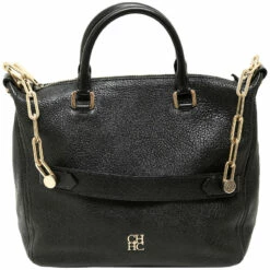 Carolina Herrera Carolina Herrea Black Pebbled Leather Chain Top Handle Bag Women