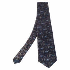 CH Carolina Herrera Navy Blue Logo Monogram Silk Tie Men