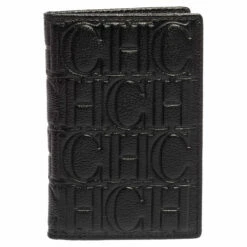 Carolina Herrera Signature Embossed Leather Bifold Card Case Men - Black