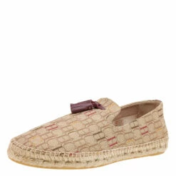 Carolina Herrera Beige Monogram Canvas Espadrille Flats Size 42.5 Men