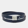 Carolina Herrera Blue Double Wrap Leather Silver Tone Bracelet Men
