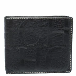 Carolina Herrera Black Monogram Leather Bifold Wallet Men