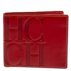 Carolina Herrera Red Monogram Leather Bifold Wallet Men