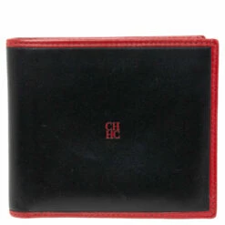 Carolina Herrera Black/Red Leather Bifold Compact Wallet Men