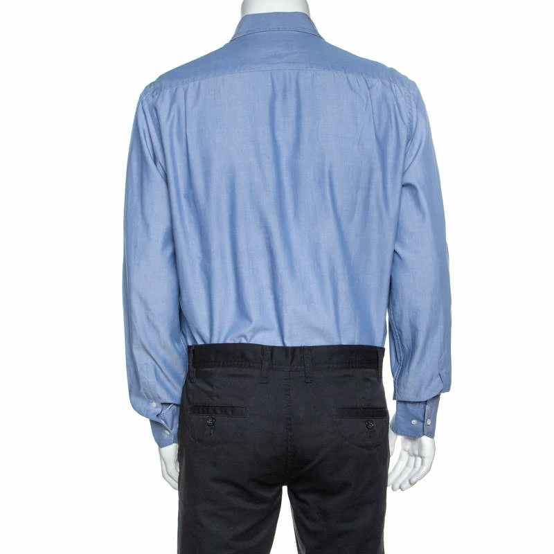 Carolina Herrera Blue Cotton Long Sleeve Shirt M Men