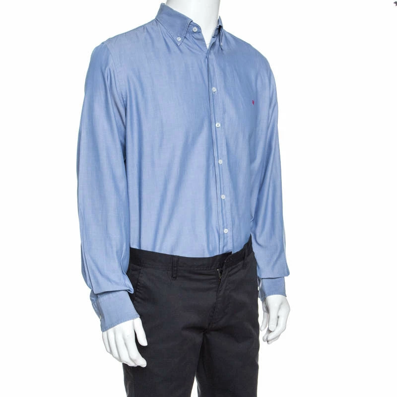 Carolina Herrera Blue Cotton Long Sleeve Shirt M Men