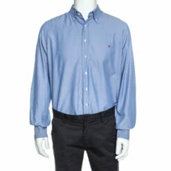 Carolina Herrera Blue Cotton Long Sleeve Shirt M Men