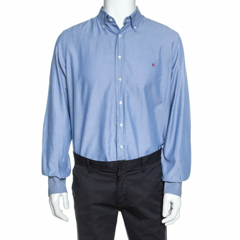 Carolina Herrera Blue Cotton Long Sleeve Shirt M Men