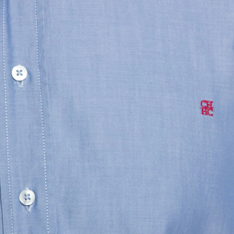 Carolina Herrera Blue Cotton Long Sleeve Shirt M Men