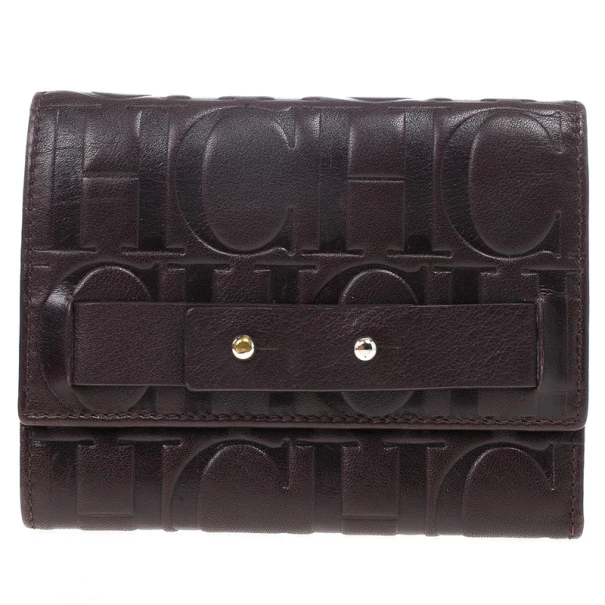 Carolina Herrera Monogram Embossed Flap Wallet Men - Brown