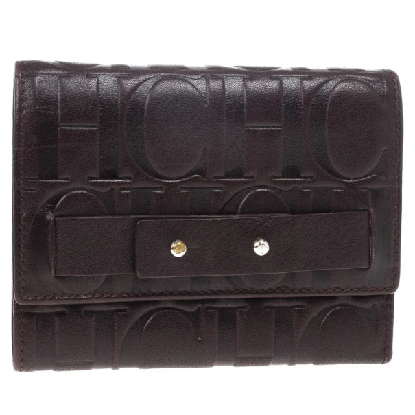Carolina Herrera Monogram Embossed Flap Wallet Men - Brown