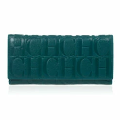Carolina Herrera Teal Embossed Leather Continental Wallet Men - Green