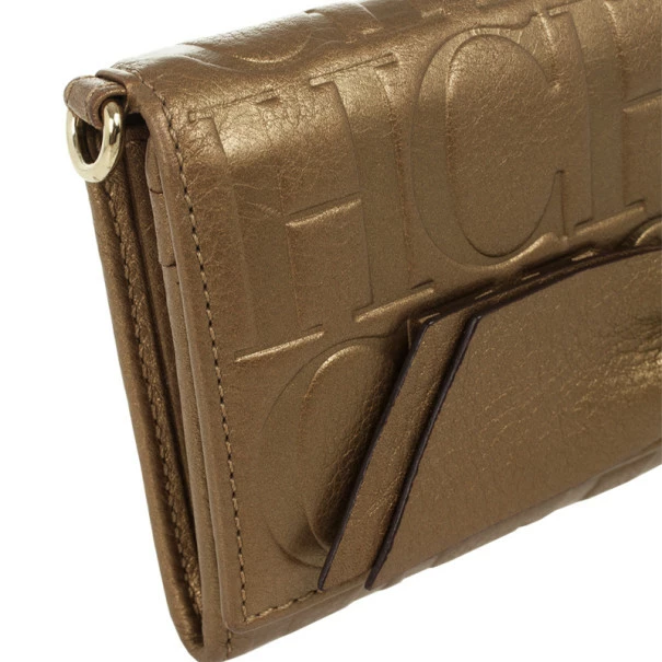 Carolina Herrera CH Bronze Leather Gigi Continental Wallet Men - Brown