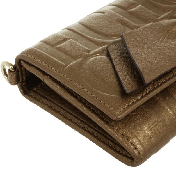 Carolina Herrera CH Bronze Leather Gigi Continental Wallet Men - Brown