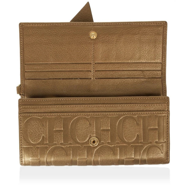 Carolina Herrera CH Bronze Leather Gigi Continental Wallet Men - Brown