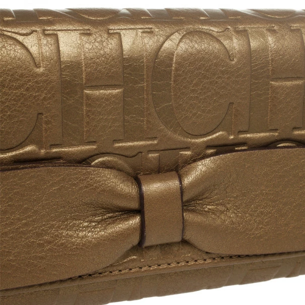 Carolina Herrera CH Bronze Leather Gigi Continental Wallet Men - Brown