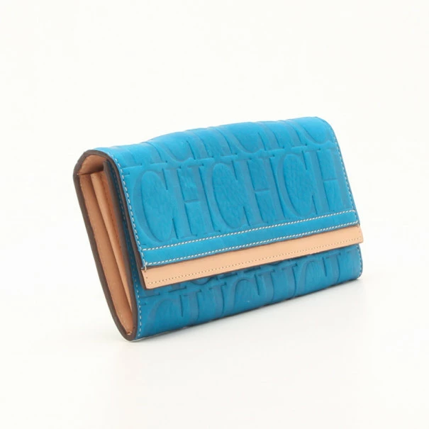 Carolina Herrera Blue Embossed Leather Continental Wallet Men