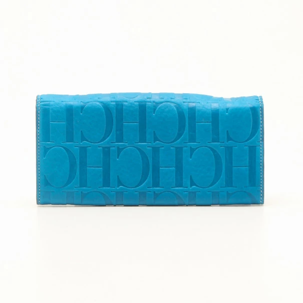 Carolina Herrera Blue Embossed Leather Continental Wallet Men