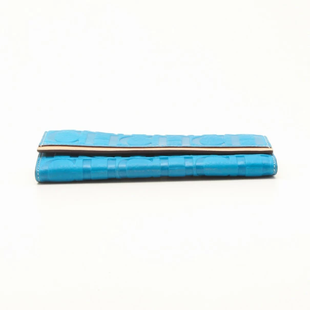 Carolina Herrera Blue Embossed Leather Continental Wallet Men