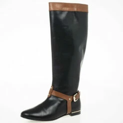 Carolina Herrera Black & Brown Leather Knee Length Boots Size 38 Men - Black,brown