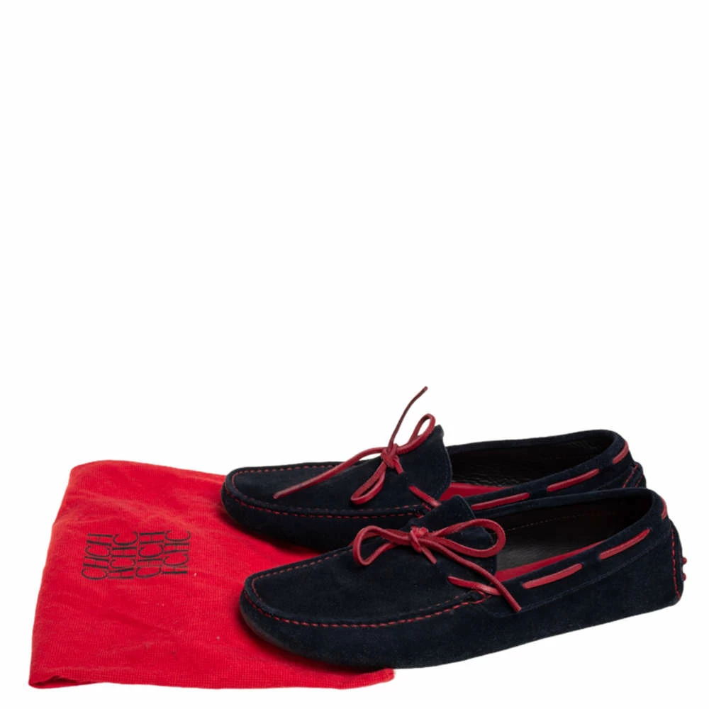 CH Carolina Herrera Blue/Red Leather And Suede Slip On Loafers Size 41.5 Men