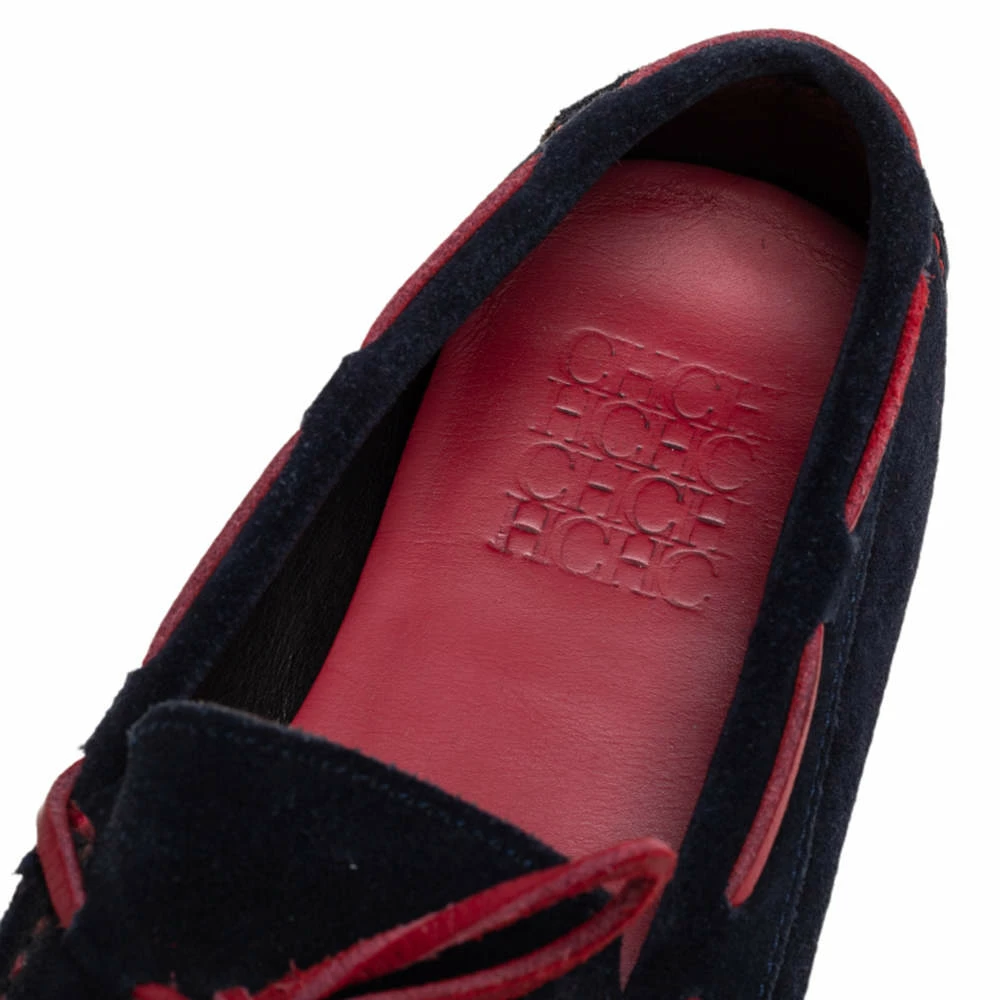 CH Carolina Herrera Blue/Red Leather And Suede Slip On Loafers Size 41.5 Men