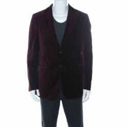 Carolina Herrera Burgundy Velvet Classic Fit Blazer L Men