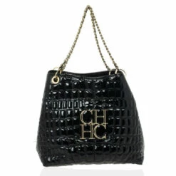 Carolina Herrera Black Patent Quilted Tote Uncategorized
