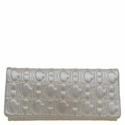 Carolina Herrera Silver Monogram Leather Jerry Clutch Uncategorized