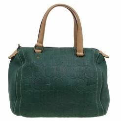 Carolina Herrera Green Monogram Canvas Andy Boston Bag Uncategorized