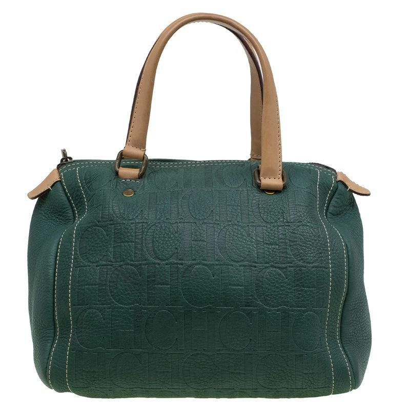 Carolina Herrera Green Monogram Canvas Andy Boston Bag Uncategorized
