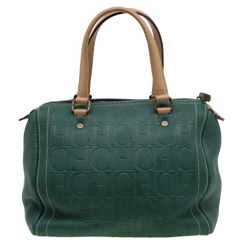 Carolina Herrera Green Monogram Canvas Andy Boston Bag Uncategorized
