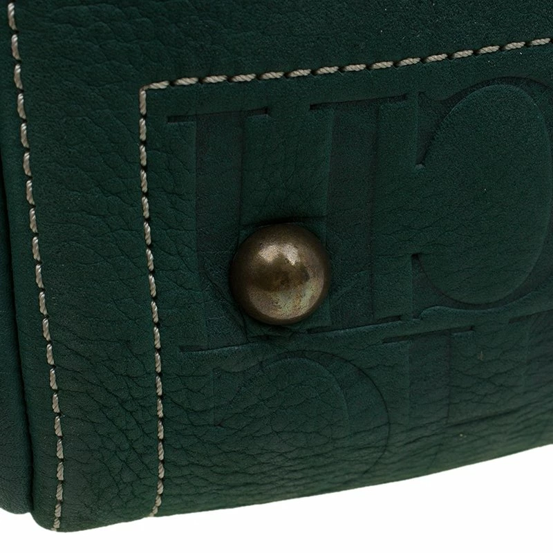 Carolina Herrera Green Monogram Canvas Andy Boston Bag Uncategorized