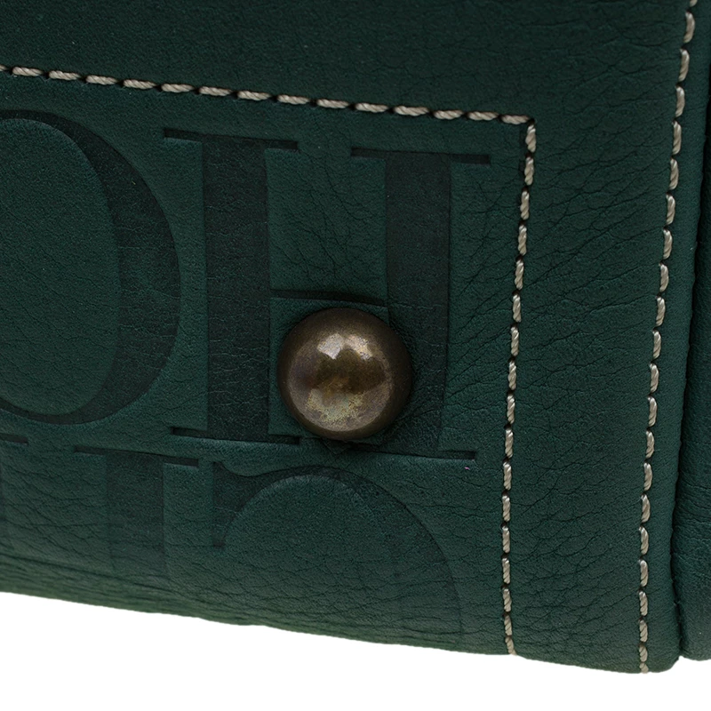 Carolina Herrera Green Monogram Canvas Andy Boston Bag Uncategorized