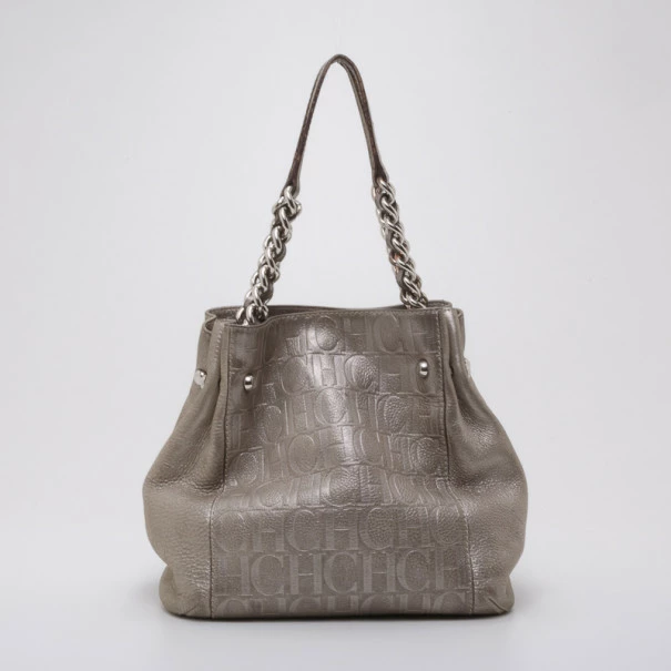 Carolina Herrera Monogram Chain Handle Tote Silver Uncategorized