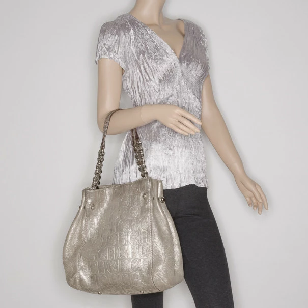 Carolina Herrera Monogram Chain Handle Tote Silver Uncategorized