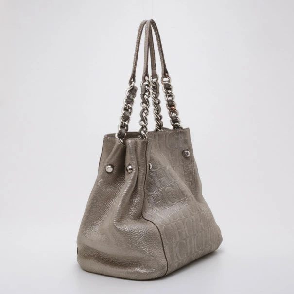 Carolina Herrera Monogram Chain Handle Tote Silver Uncategorized