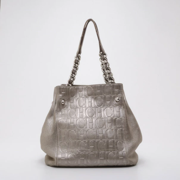 Carolina Herrera Monogram Chain Handle Tote Silver Uncategorized