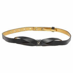Carolina Herrera Black Leather Bow Slim Belt 75CM Women