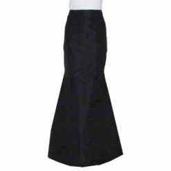 Carolina Herrera Black Silk Fit & Flare Long Skirt L Women