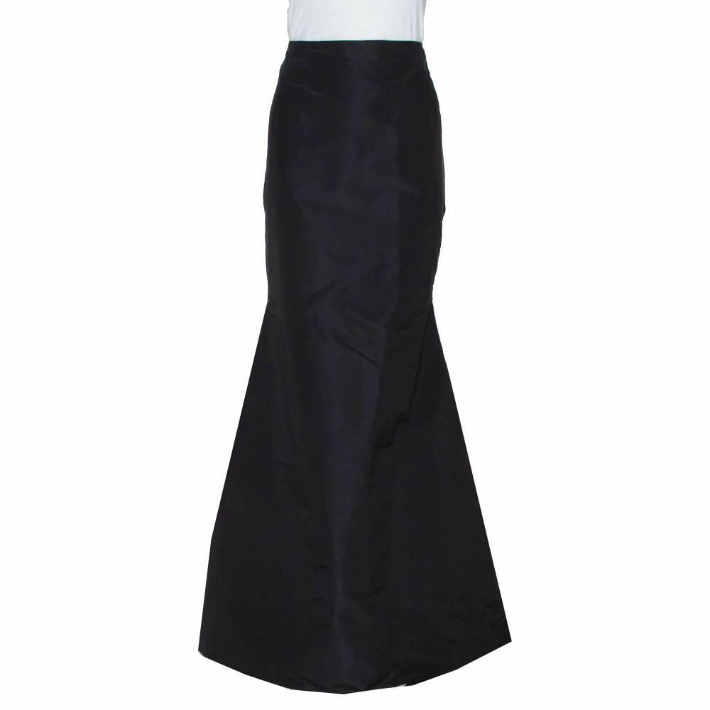 Carolina Herrera Black Silk Fit & Flare Long Skirt L Women