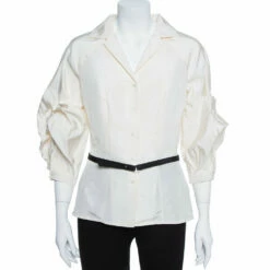 Carolina Herrera Ivory White Silk Faille Blouse M Women - Cream