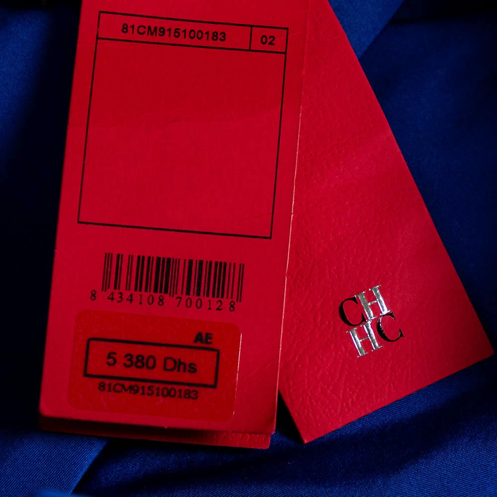 Carolina Herrera Royal Blue Taffeta Pocketed Flared Shirt Dress S Women