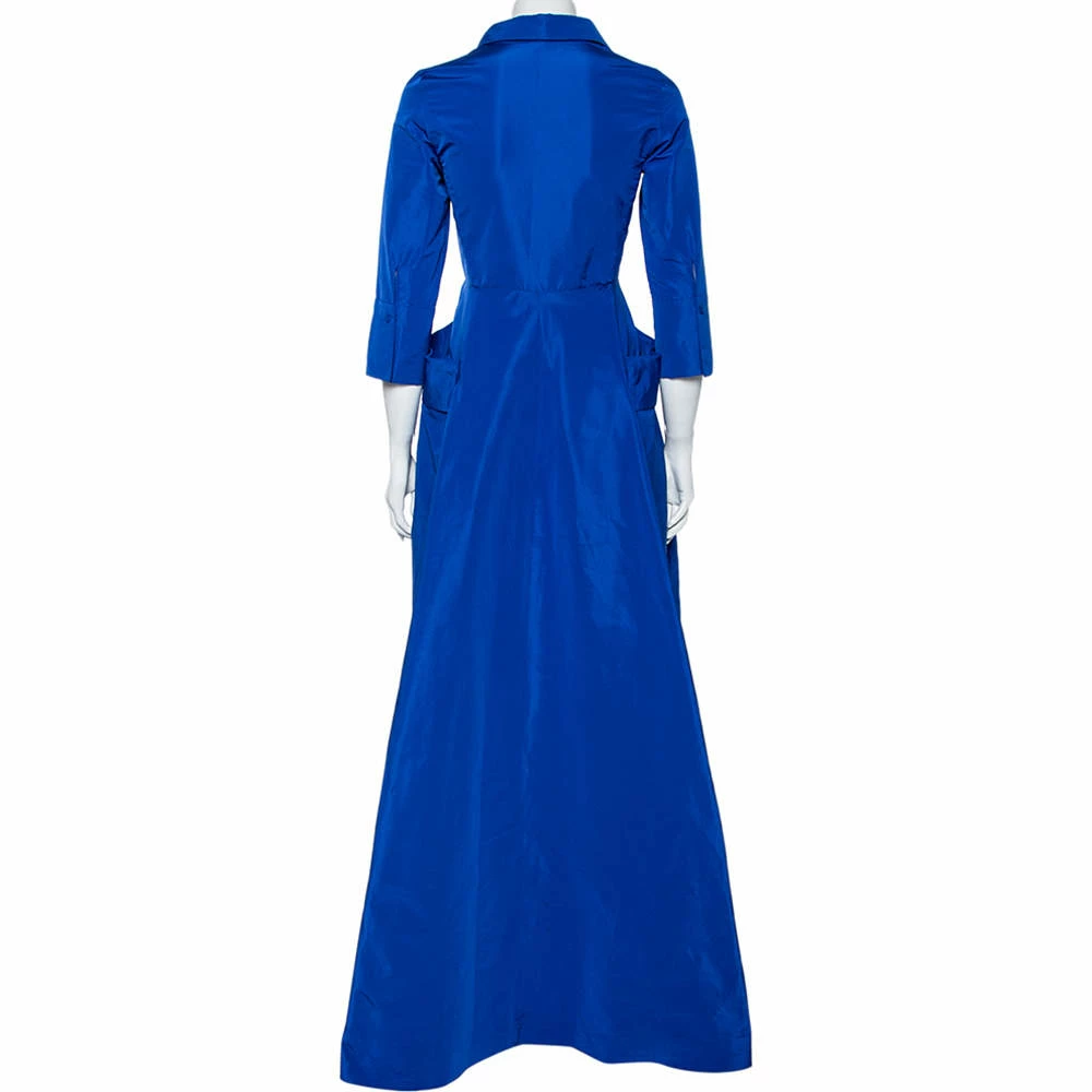 Carolina Herrera Royal Blue Taffeta Pocketed Flared Shirt Dress S Women
