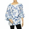 Carolina Herrera White & Blue Floral Print Silk Flounce Sleeve Top XL Women