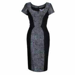 Carolina Herrera Black Contrast Hourglass Panel Detail Short Sleeve Dress M Women