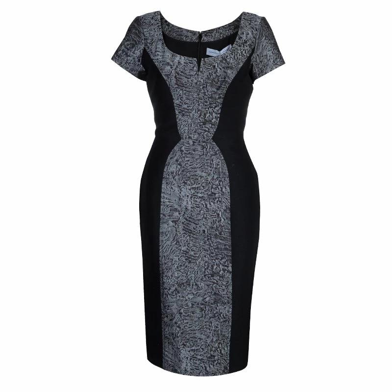 Carolina Herrera Black Contrast Hourglass Panel Detail Short Sleeve Dress M Women