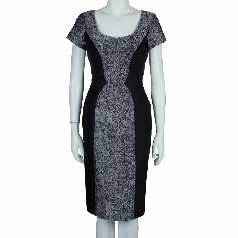 Carolina Herrera Black Contrast Hourglass Panel Detail Short Sleeve Dress M Women