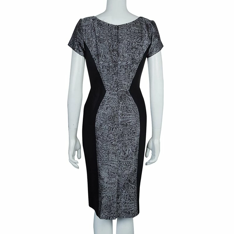 Carolina Herrera Black Contrast Hourglass Panel Detail Short Sleeve Dress M Women