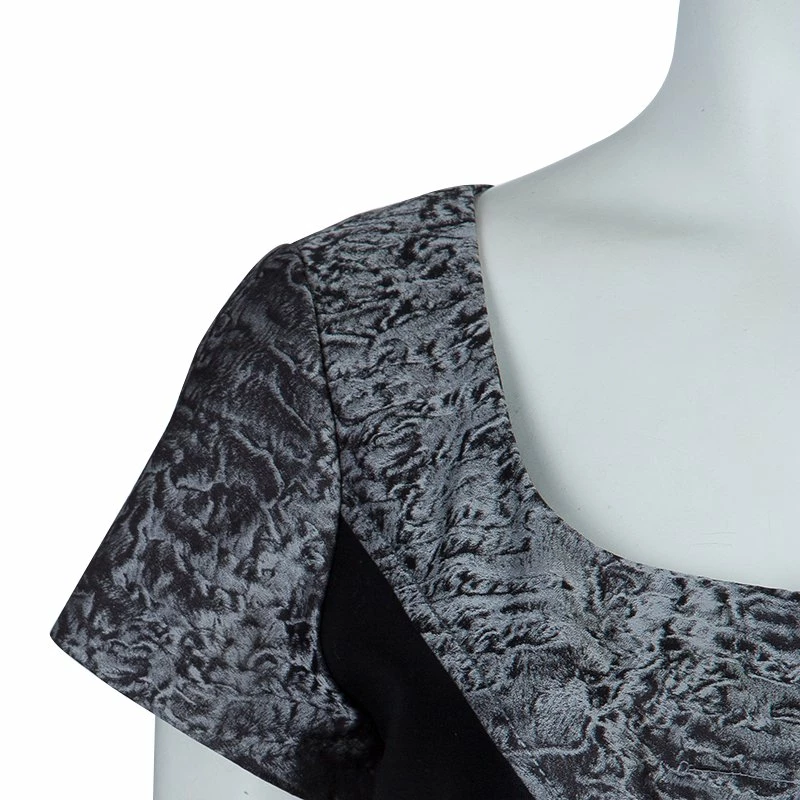 Carolina Herrera Black Contrast Hourglass Panel Detail Short Sleeve Dress M Women